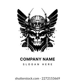 Japanese samurai logo black and white hand drawn illustration