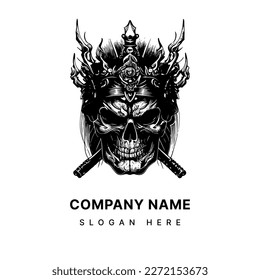 Japanese samurai logo black and white hand drawn illustration