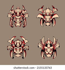 japanese samurai mask bundle vector which is suitable for sticker packing and other needs