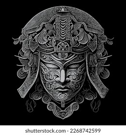 Die japanische Samurai-Maske oder -Menpo war eine entscheidende Rüstung, die von Samurai-Kriegern getragen wurde. aus Metall oder Leder	
