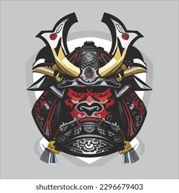Japanese samurai mask in red and black