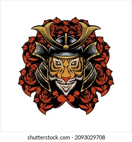 japanese samurai mask tiger cat animal vector design