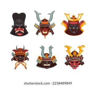 Japanese Samurai Mask as Traditional Culture Attribute Vector Set