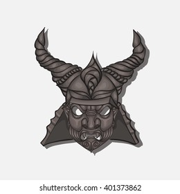 Japanese samurai mask. Vector art illustration. Military japanese traditional martial mask print. warrior mask sinister totem symbol team