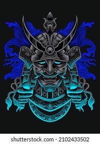 japanese samurai mask vector with engraving style