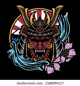 Japanese Samurai Mask Vector Illustration