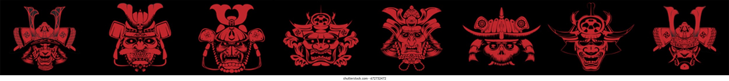 A Japanese samurai masks and helmet illustration