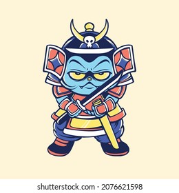 japanese samurai neko vector art 