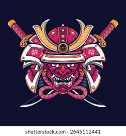 japanese samurai with oni mask and katana