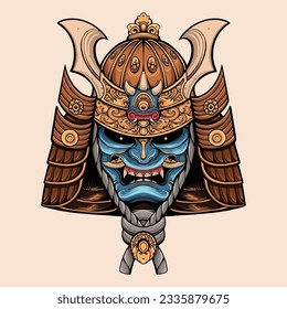 Japanese samurai oni mask warrior vector art