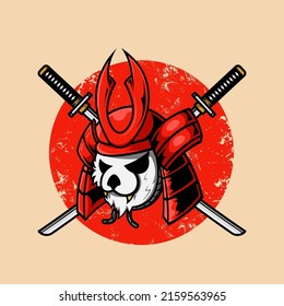 Japanese samurai panda with katana sword vector illustration