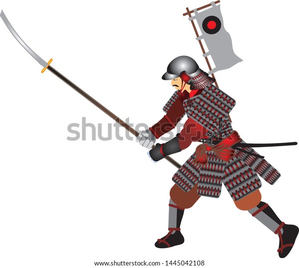 Japanese Samurai Spearman Armor Vector Stock Vector Royalty Free
