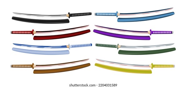 Japanese Samurai Sword Collection Vector Illustration