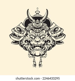 Japanese Samurai  Tiger vector line art