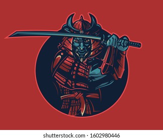 Japanese Samurai Warrior Attack Vector 