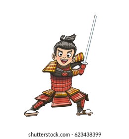 Japanese Samurai Warrior Cartoon Illustration