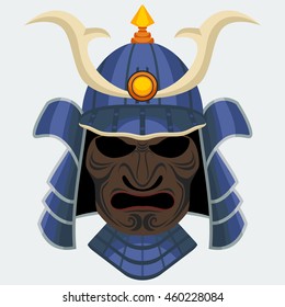 Japanese Samurai Warrior Face Mask | Editable vector illustration for tourism travel and historical or cultural education related projects