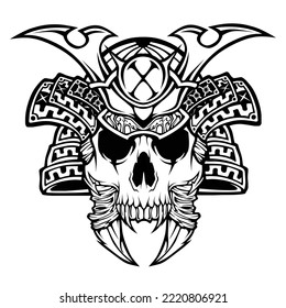 Japanese samurai warrior hat and skull with fangs