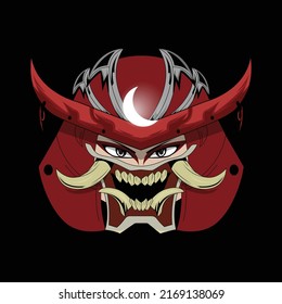 Japanese samurai warrior helmet with oni mask illustration.Mask Designs for T-shirts, Tattoos, Stickers, Gaming Logos or Posters