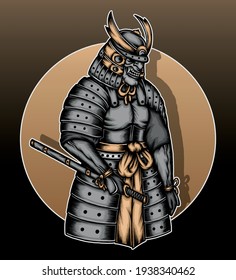 Japanese samurai warrior illustration. Premium vector