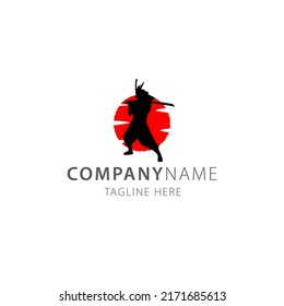 japanese samurai warrior with katana logo vector