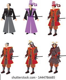 Japanese Samurai Warrior Kimono And O-Yoroi Dress Set   - Vector