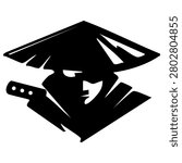 Japanese samurai warrior silhouette vector illustration featuring a traditional swordsman isolated on white background.