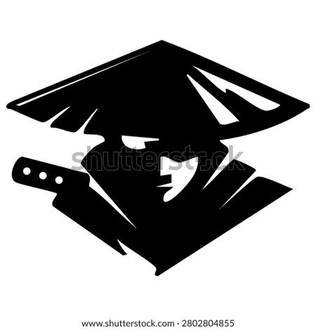 Japanese samurai warrior silhouette vector illustration featuring a traditional swordsman isolated on white background.