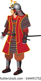 Japanese Samurai Warrior with Yoroi Armor Dress  - Vector