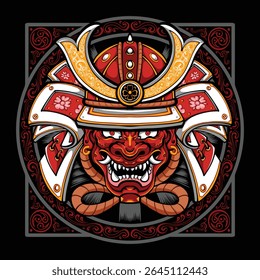 japanese samurai wearing oni mask vector