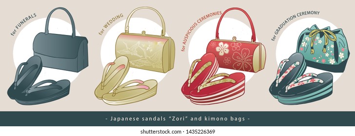 Japanese sandals "zori" and kimono bag.