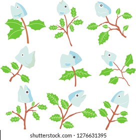 Japanese sardine and holly charm set