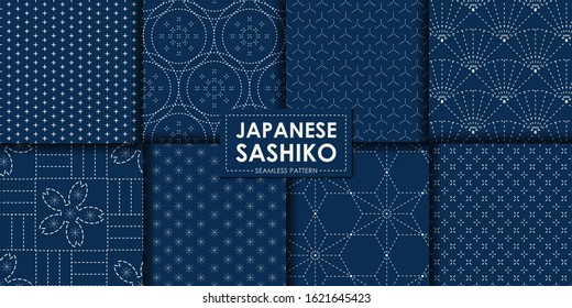 Japanese sashiko pattern vector collection, Abstract background, Decorative wallpaper.