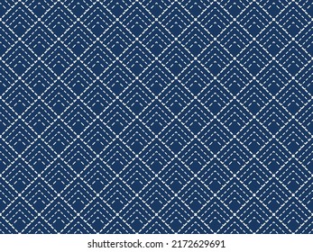 Japanese Sashiko seamless pattern. Indigo background. white thin line on blue wallpaper. Vector