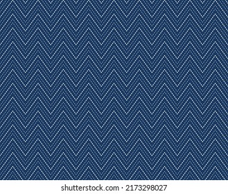 Japanese Sashiko seamless pattern. Indigo background. white thin line on blue wallpaper. Vector