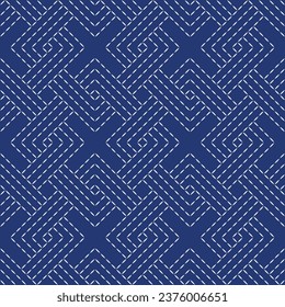 Japanese Sashiko Seamless Vector Patterns. Asian Embroidery Motifs; Abstract Repeating Geometric Background