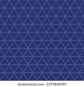 Japanese Sashiko Seamless Vector Patterns. Asian Embroidery Motifs; Abstract Repeating Geometric Background