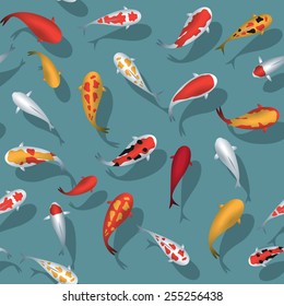 Japanese school carp coi in the pond seamless vector pattern