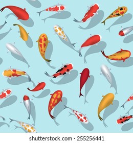 Japanese school carp coi in the pond seamless vector pattern