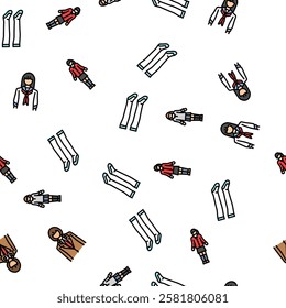 japanese school girl korea child vector seamless pattern thin line illustration