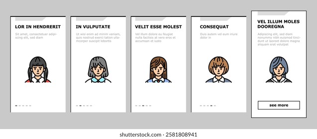 japanese school girl korea child onboarding mobile vector uniform asian, japan, korean people, student homework, classroom, smile pre japanese school girl korea child illustrations