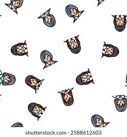 japanese school girl korea child vector seamless pattern thin line illustration