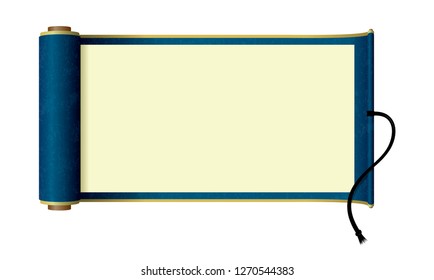 Japanese scroll paper illustration (blue)