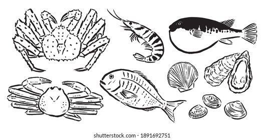 Japanese sea foods by a brush