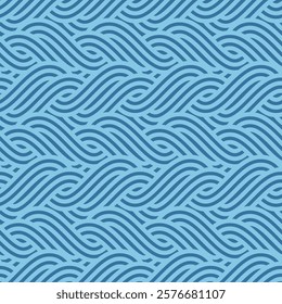 Japanese Sea Line Wave Vector Seamless Pattern