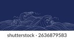 Japanese sea wave background vector. Wallpaper design with blue and white ocean wave pattern backdrop. Modern luxury oriental illustration for cover, banner, website, decor, border.