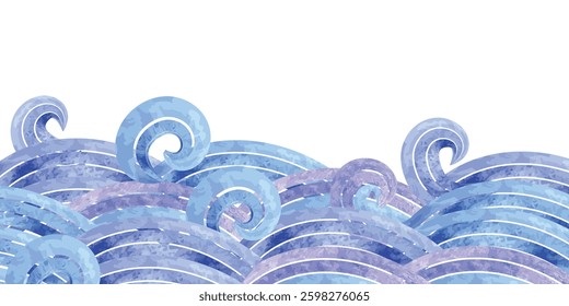Japanese sea wave background vector. Wallpaper design with watercolor blue ocean wave pattern backdrop. Modern illustration for cover, banner, website, decor, interior.