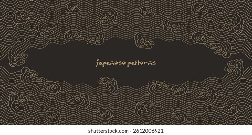 Japanese sea wave background vector. Wallpaper design with gold and black ocean wave pattern backdrop. Modern luxury oriental illustration