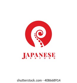 Japanese seafood logo template design. Vector illustration.