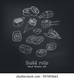 Japanese seafood sushi rolls with salmon, smoked eel, selective food vector. Asia cuisine restaurant delicious.